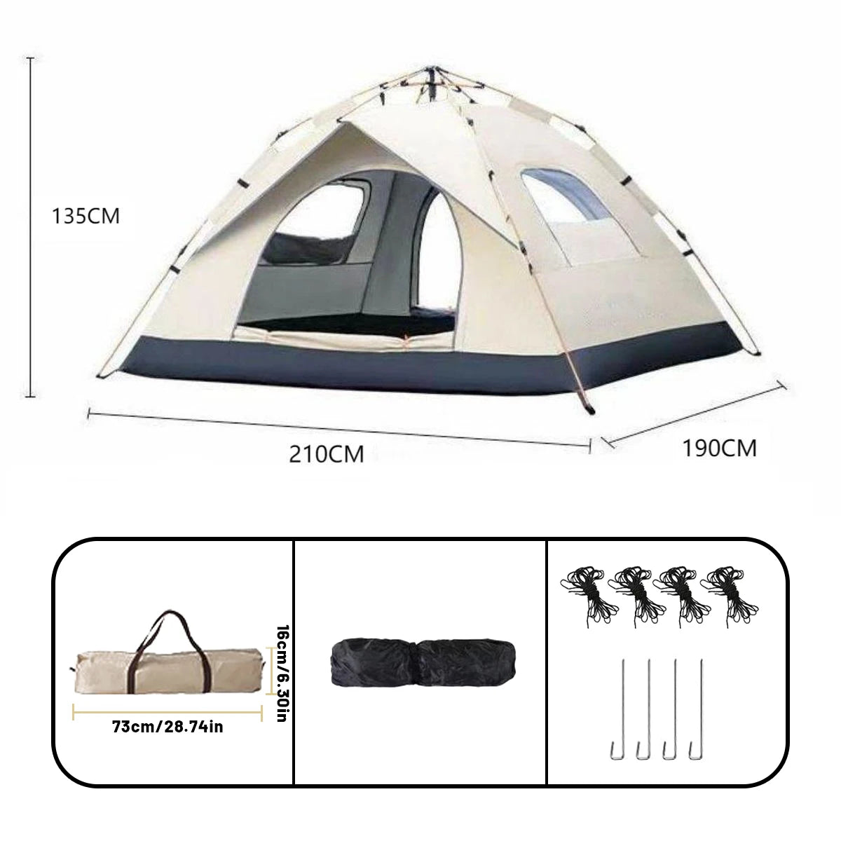 3–4 Person Automatic Camping Tent | Quick-Open Waterproof Family Shelter