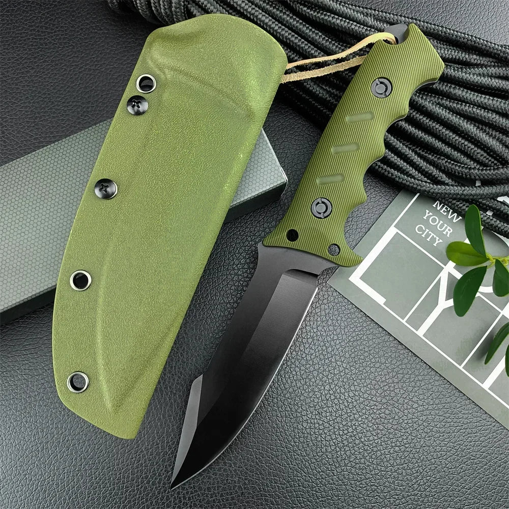 Full Tang Fixed Blade Knife | 8Cr13MoV Steel | G10-Style Nylon Glass Fibre Handle | Kydex Sheath