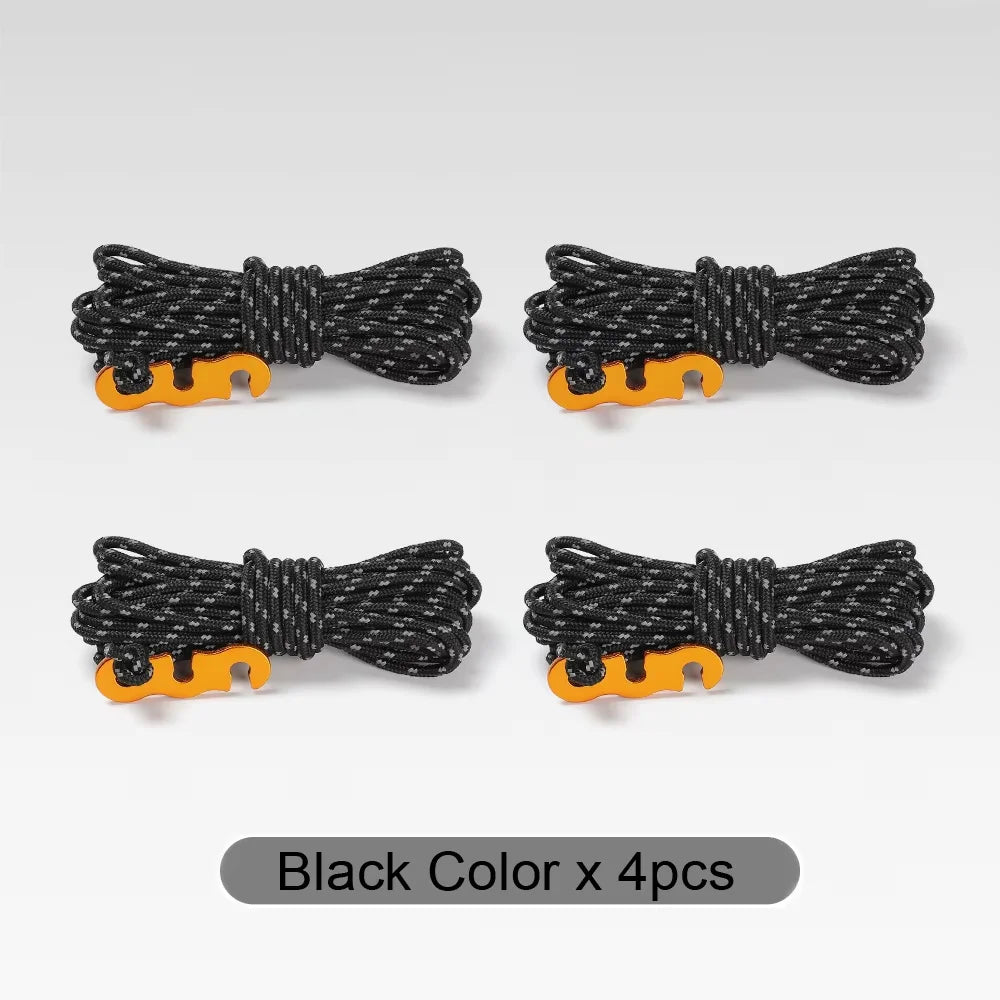 4-Pack Reflective Tent Guy Lines | 4m with Aluminium Tensioners