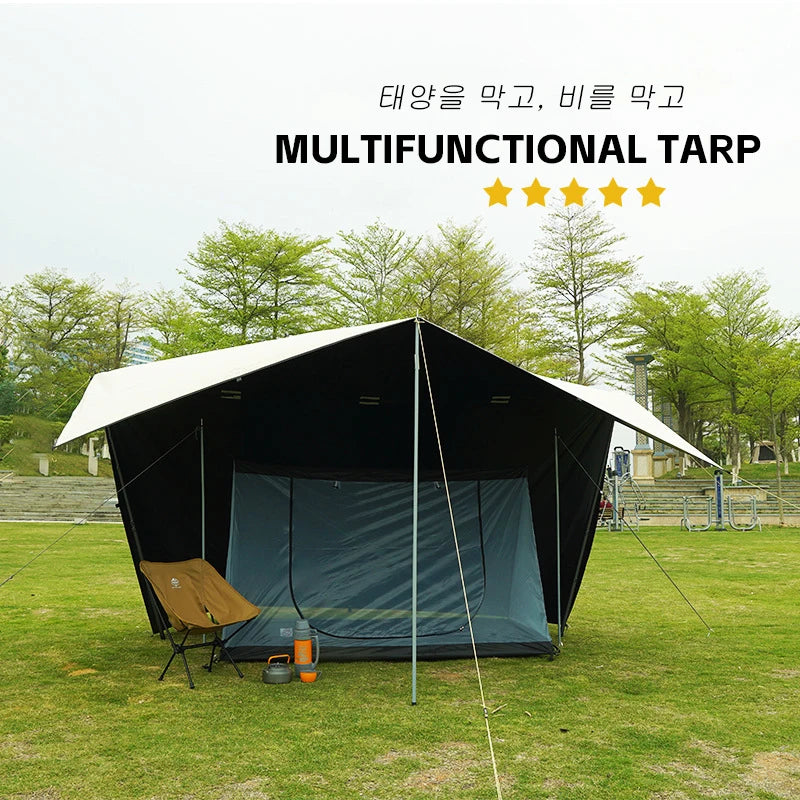 4m x 4m Waterproof Camping Tarp | 19-Point Blackout Bushcraft Shelter