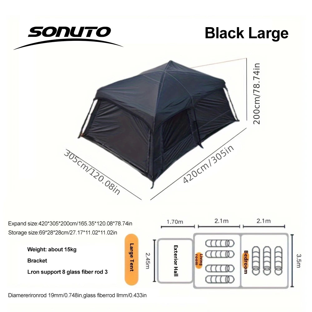Two-Bedroom Family Camping Tent with Living Area | Large Multi-Room Outdoor Tent