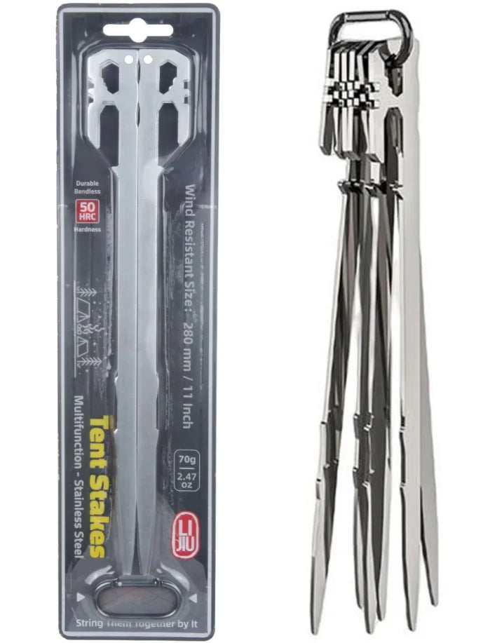 6-Pack Heavy-Duty Stainless Steel Tent Pegs | 28cm Ground Stakes