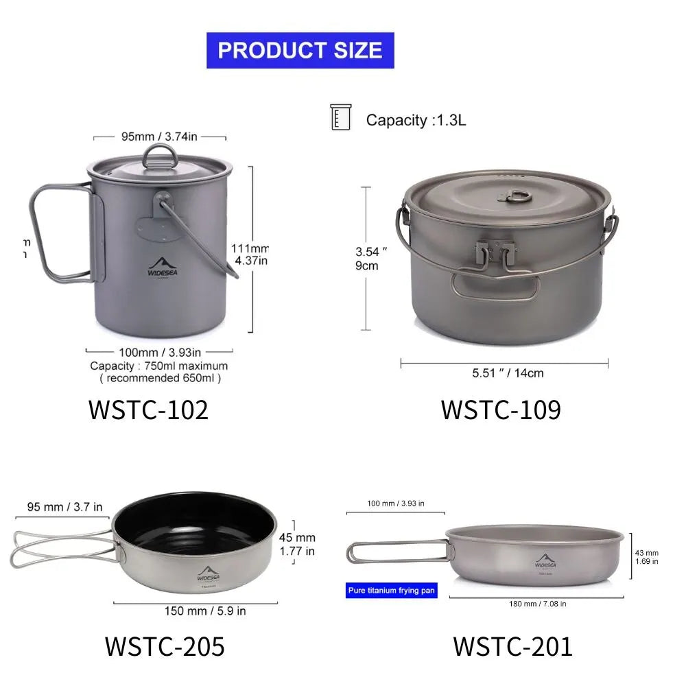 Widesea WSTC-109 Titanium Camping Cookware Set | 1300ml