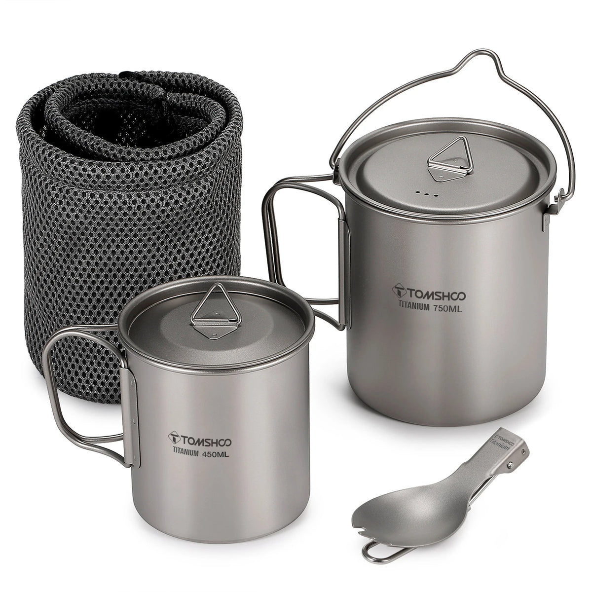 3-Piece Titanium Camping Cookware Set | 750ml Pot, Cup & Folding Spork