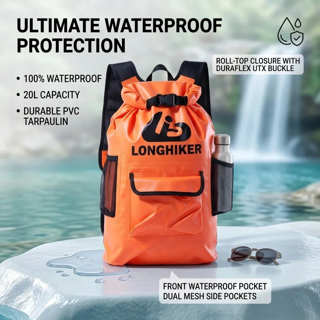 SMVP 20L Waterproof Dry Bag Backpack | PVC Roll-Top Outdoor Pack