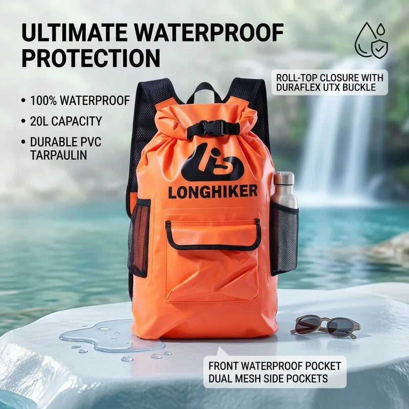 SMVP 20L Waterproof Dry Bag Backpack | PVC Roll-Top Outdoor Pack