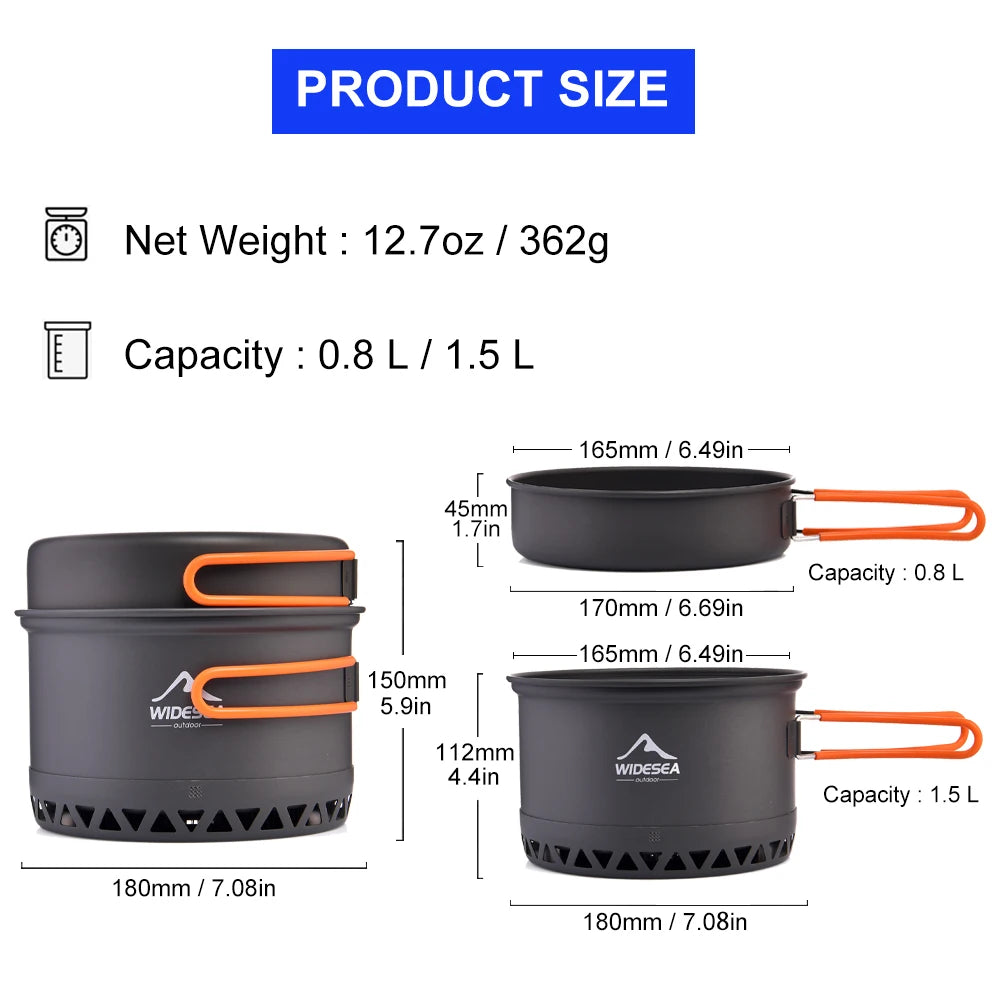 Widesea Hard-Anodised Camping Cookware Set | Lightweight Heat-Exchange Pots