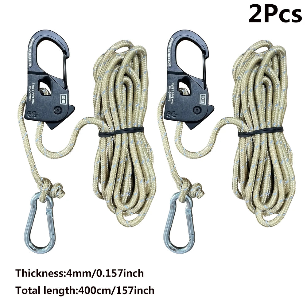 2-Pack Reflective Tent Guy Ropes | 4m Quick-Release Rope Adjusters