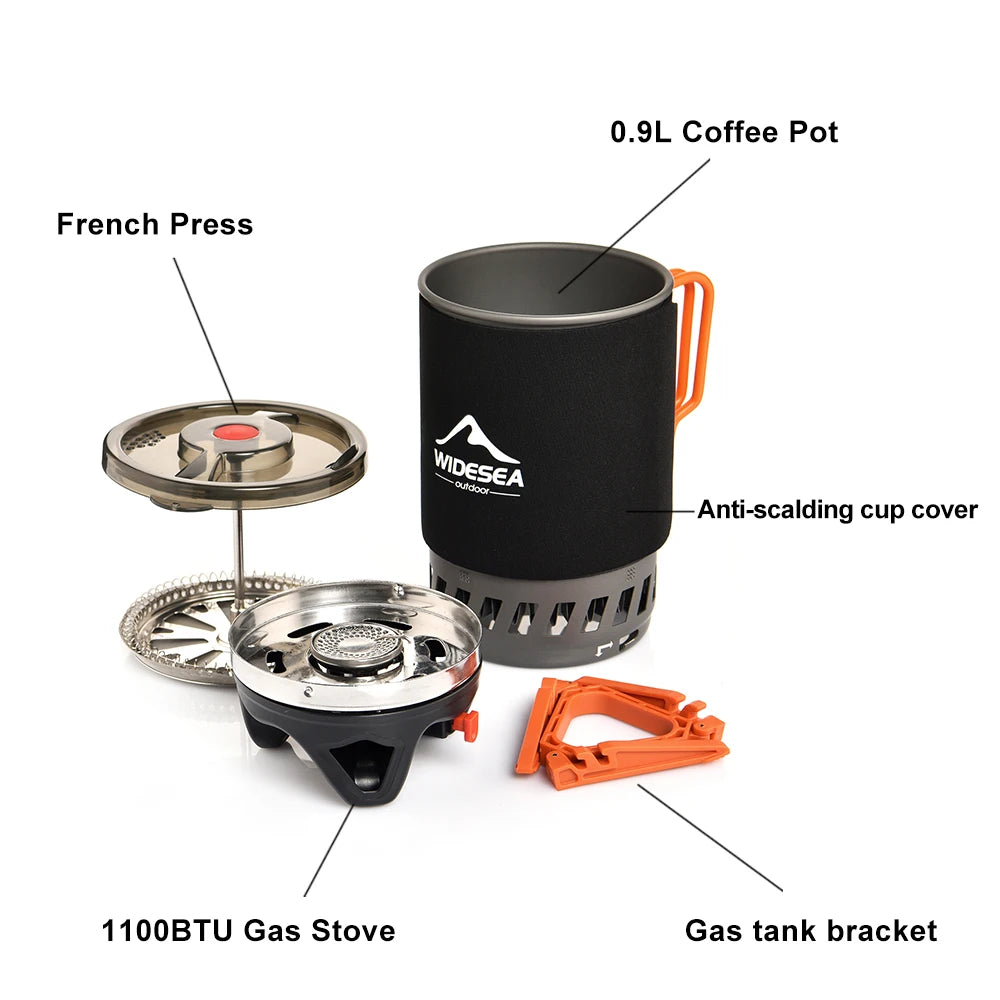Widesea 0.9L Camping Coffee Maker Set | French Press & Compact Gas Stove