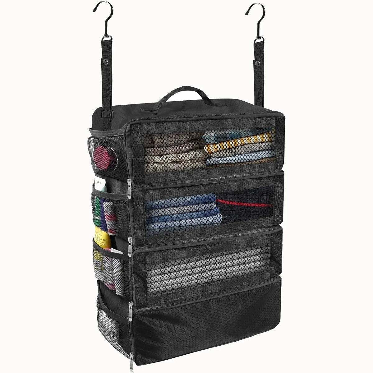 Hanging Travel & Camping Organiser | Collapsible Multi-Shelf Storage Bag