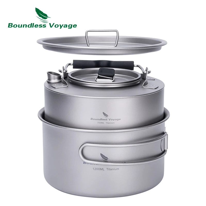 Titanium Camping Cookware Set | Lightweight Nesting Pots & Kettle