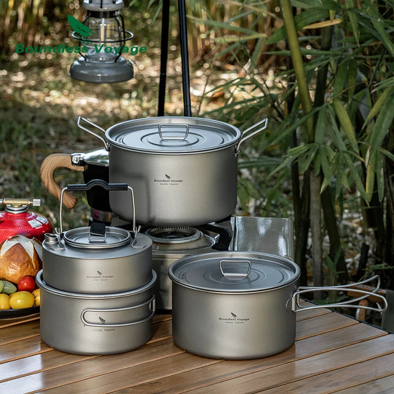 Titanium Camping Cookware Set | Lightweight Nesting Pots & Kettle