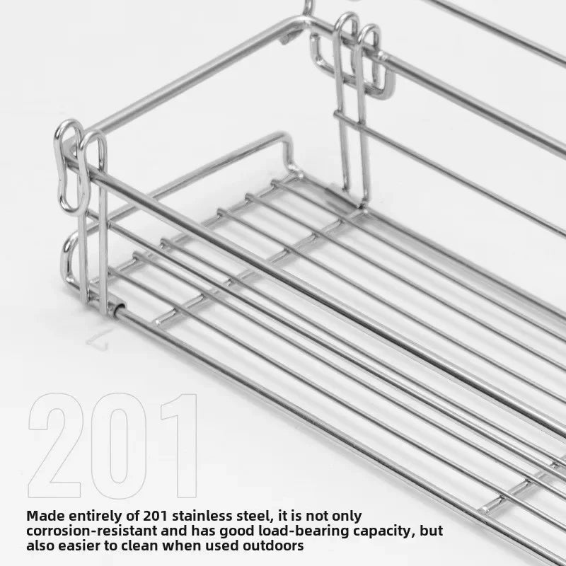 Hanging Camping Table Storage Rack | Stainless Steel Side Extension Basket