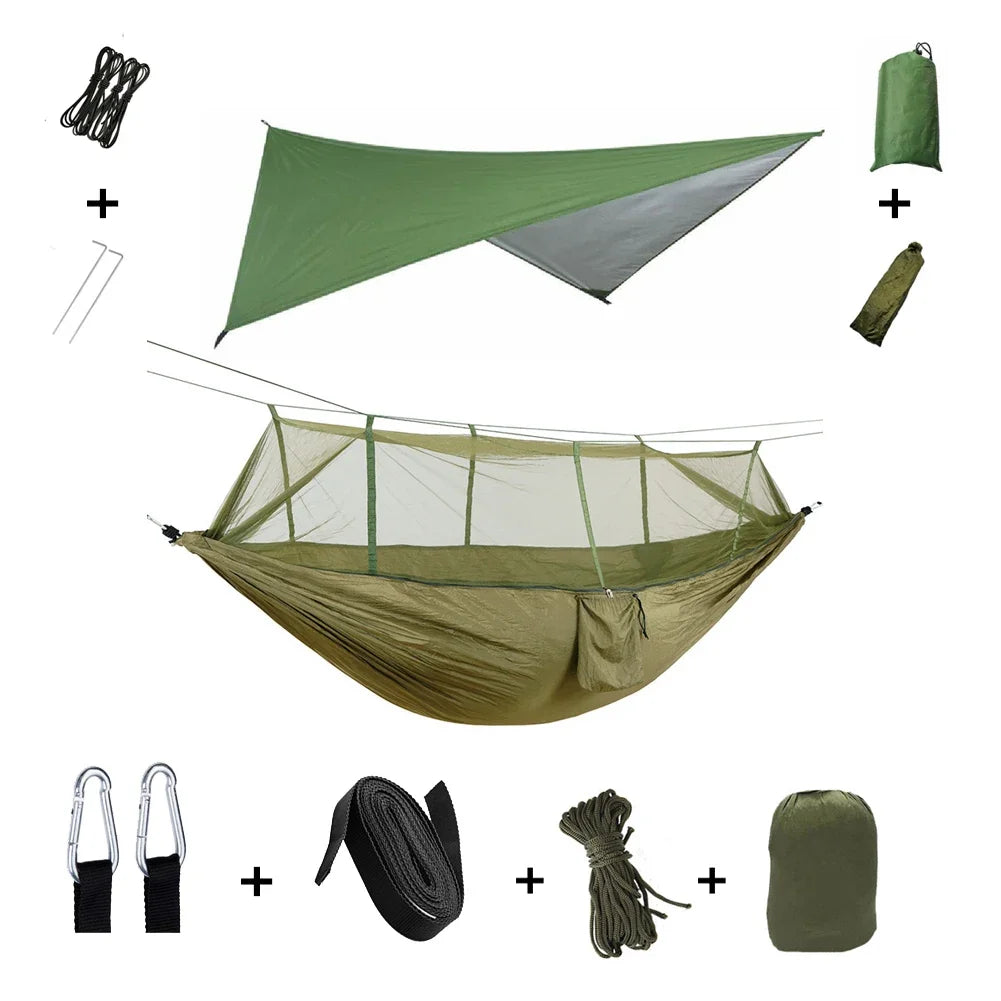 2 Person Camping Hammock with Mosquito Net & Rain Fly | Portable Hammock Shelter