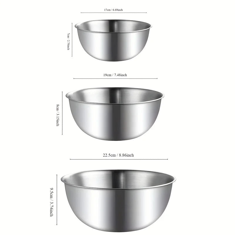 3-Piece Stainless Steel Mixing Bowl Set | Measuring & Food Prep Bowls