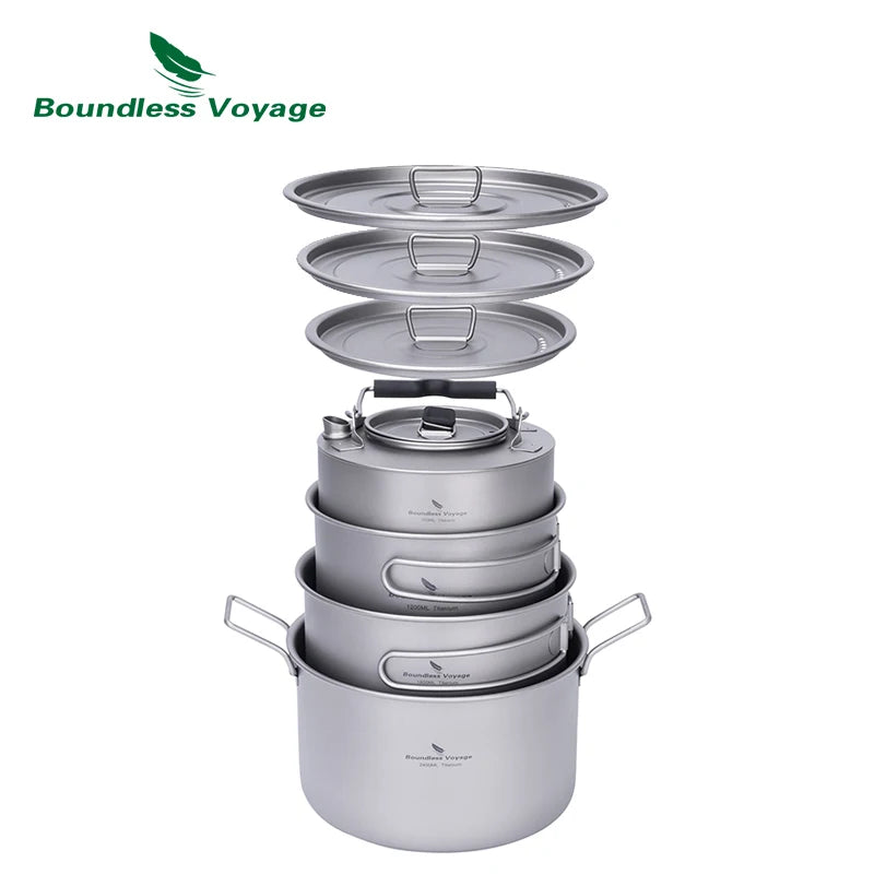 Titanium Camping Cookware Set | Lightweight Nesting Pots & Kettle