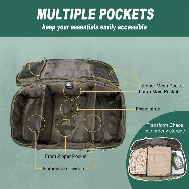 25L–80L 3-Way Camping Duffle Backpack | MOLLE Travel & Gear Bag