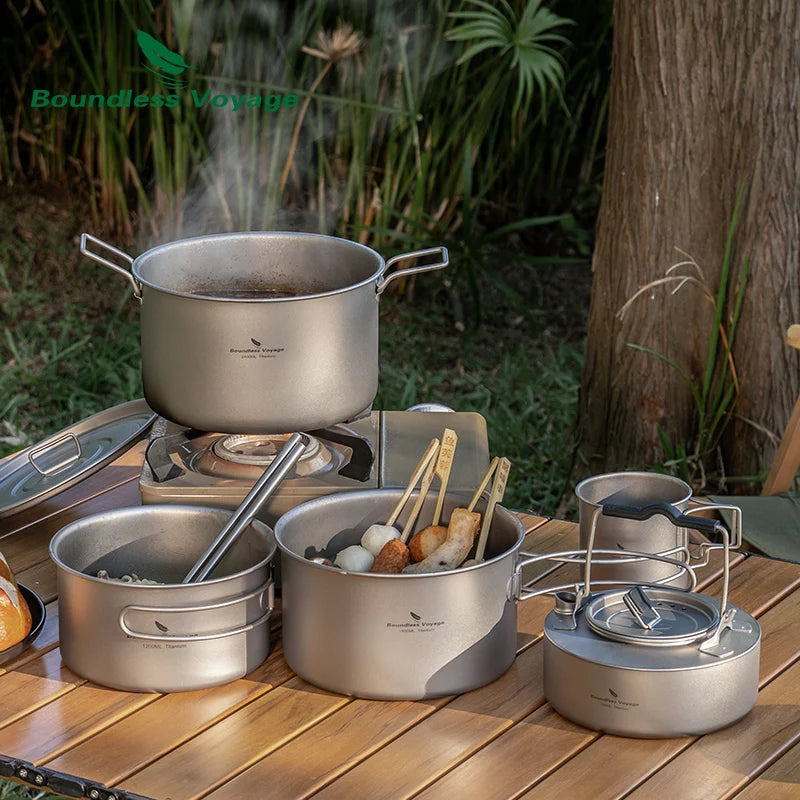 Titanium Camping Cookware Set | Lightweight Nesting Pots & Kettle