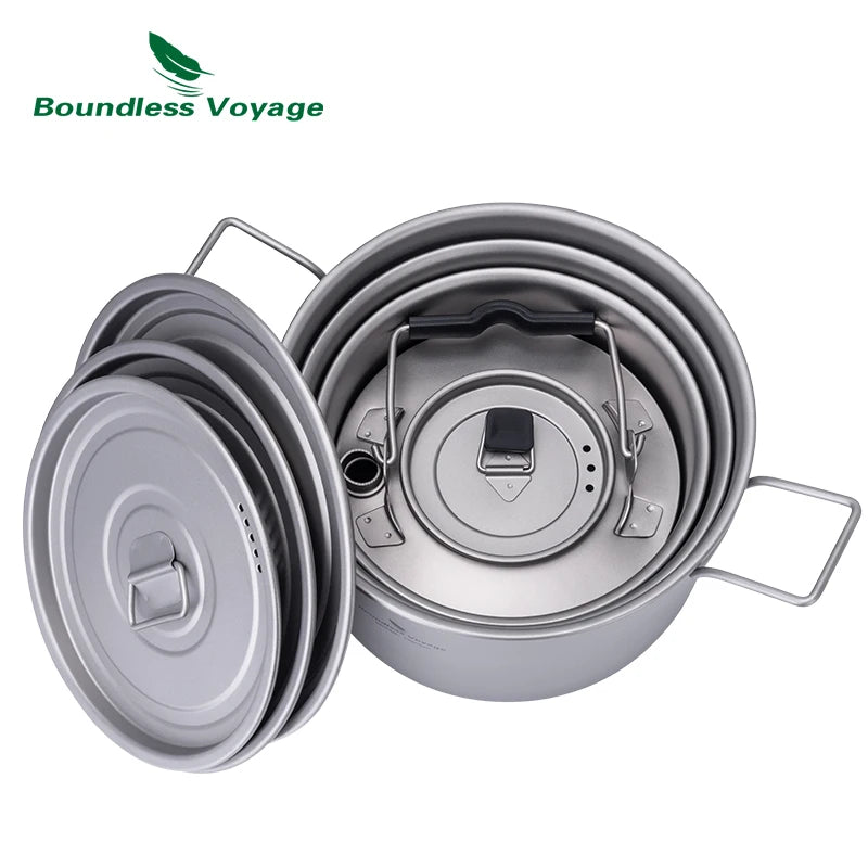 Titanium Camping Cookware Set | Lightweight Nesting Pots & Kettle