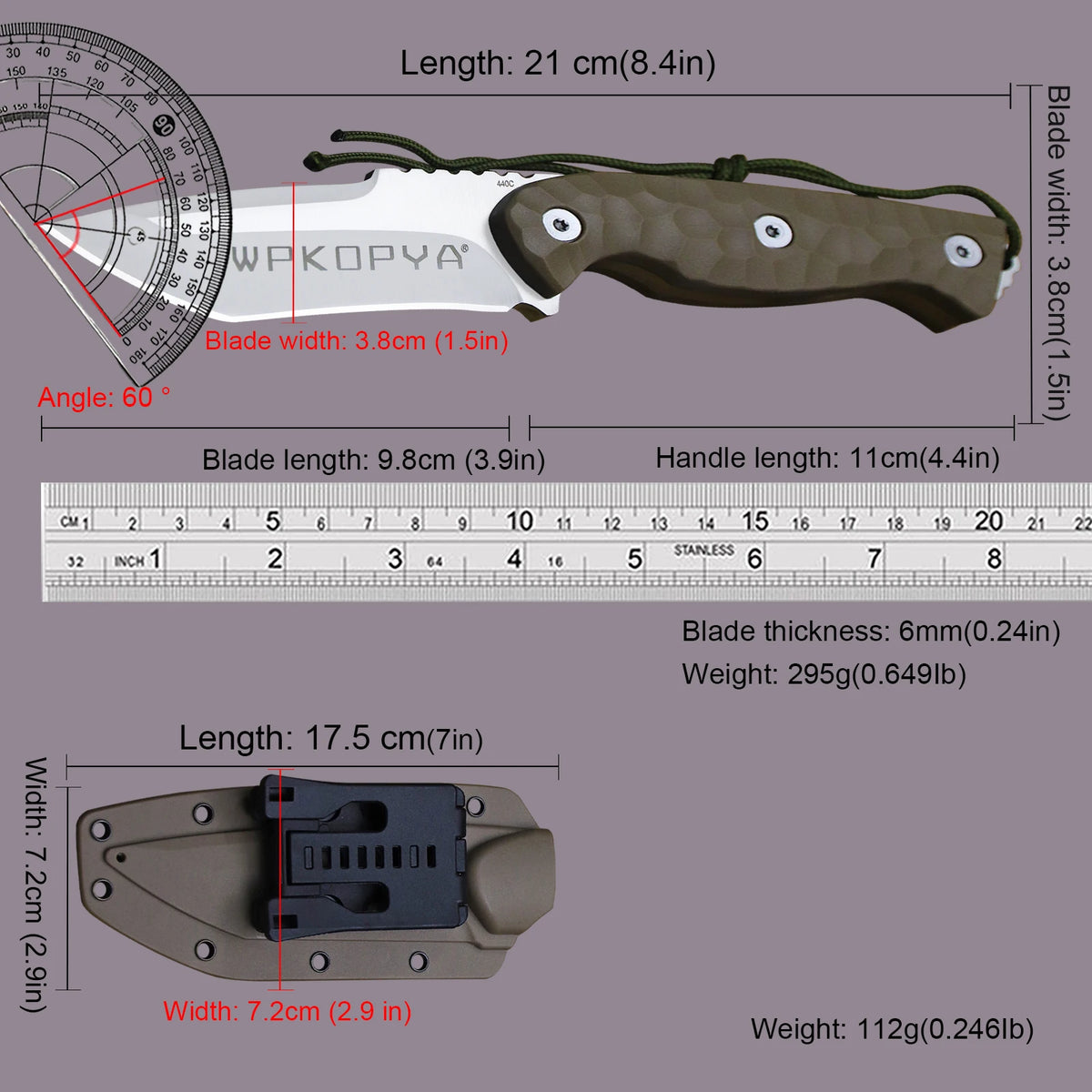 440C Steel Fixed-Blade Knife | Full Tang Fibre Handle