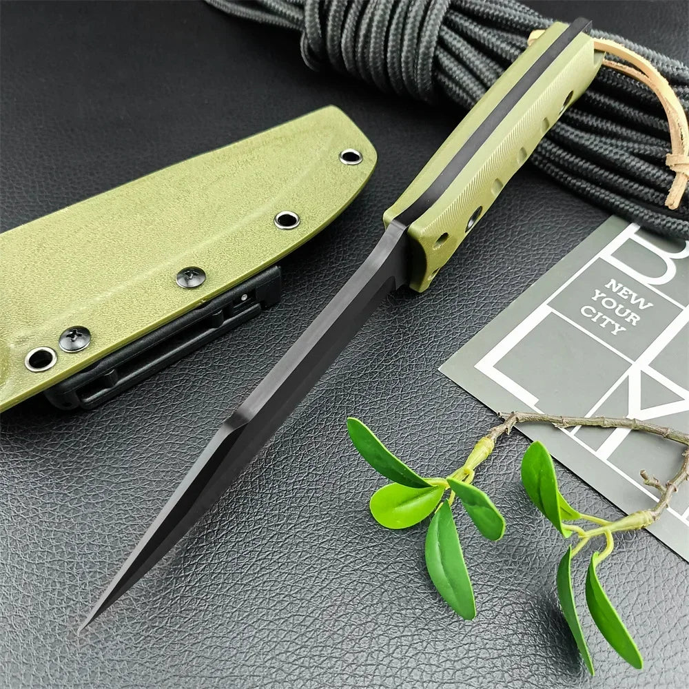 Full Tang Fixed Blade Knife | 8Cr13MoV Steel | G10-Style Nylon Glass Fibre Handle | Kydex Sheath