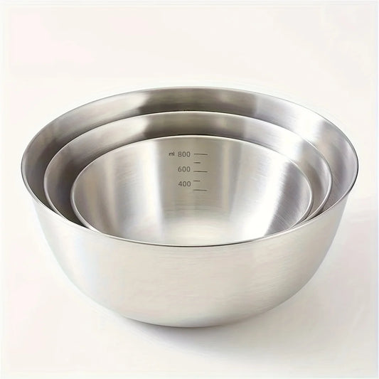 3-Piece Stainless Steel Mixing Bowl Set | Measuring & Food Prep Bowls