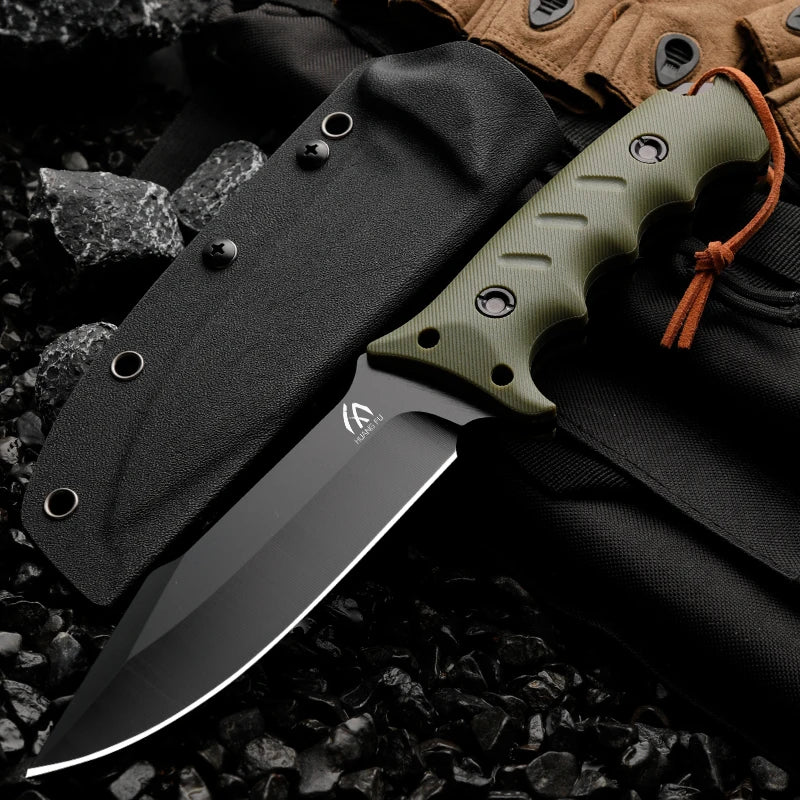 Stainless Steel Fixed-Blade Knife | Integrated Skeleton Handle with Sheath