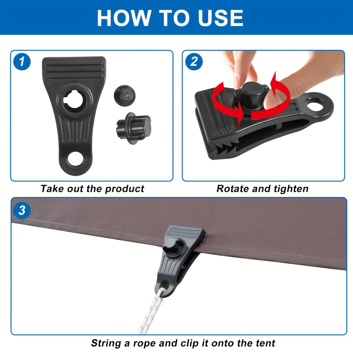 10-Pack Heavy-Duty Tarp Clips | Adjustable Locking Grip Clamps