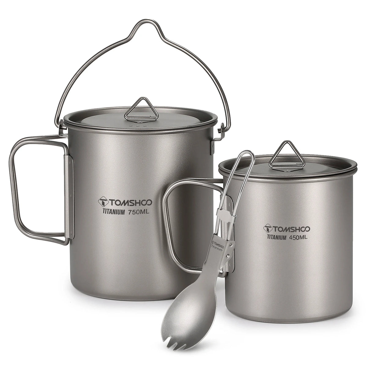 3-Piece Titanium Camping Cookware Set | 750ml Pot, Cup & Folding Spork