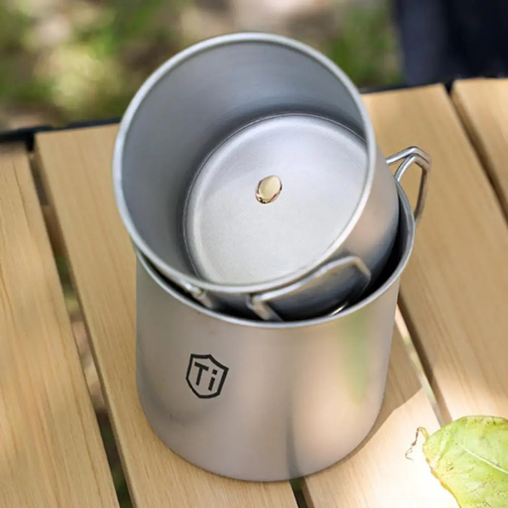 Titanium-Coated Camping Mug | Lightweight Cup with Folding Handles