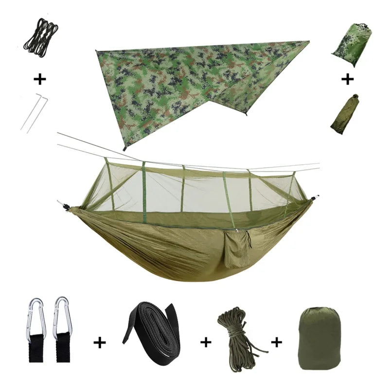 2 Person Camping Hammock with Mosquito Net & Rain Fly | Portable Hammock Shelter