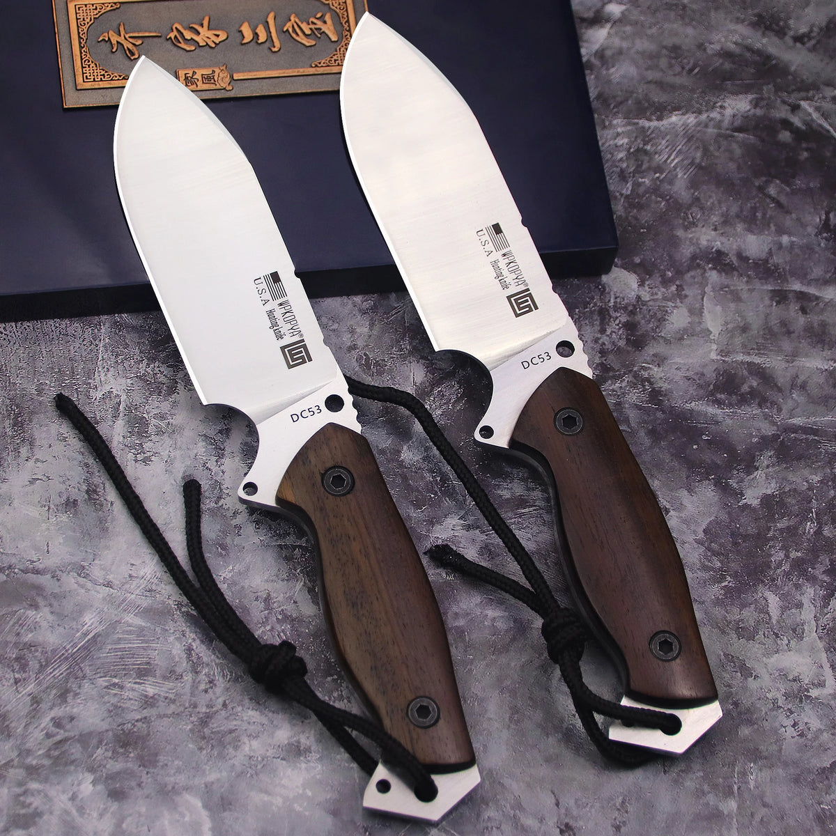 WPKOPYA DC53 Full Tang Fixed Blade Knife | Rosewood Handle | Leather Sheath
