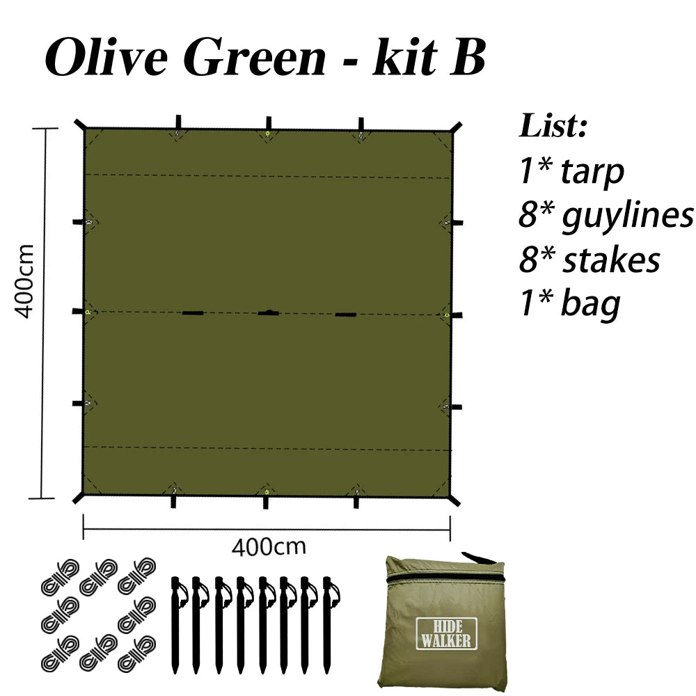 4m x 4m Waterproof Camping Tarp | 19-Point Blackout Bushcraft Shelter