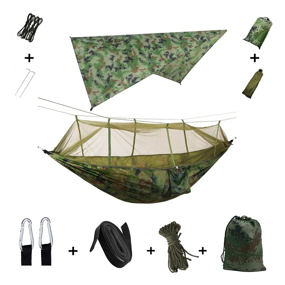 2 Person Camping Hammock with Mosquito Net & Rain Fly | Portable Hammock Shelter