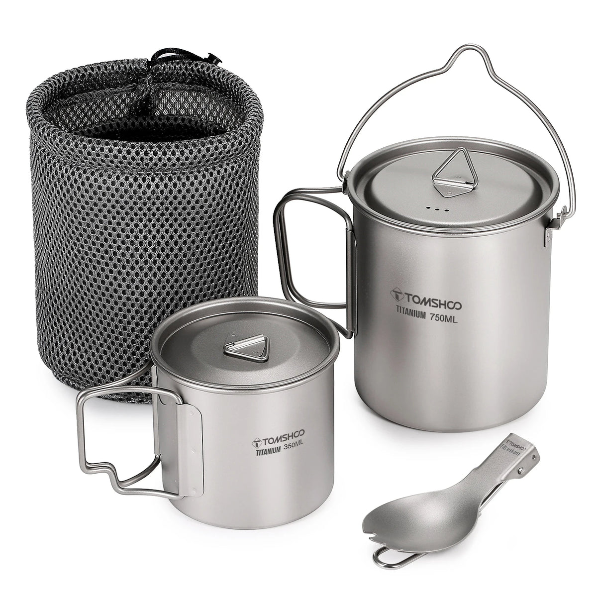 3-Piece Titanium Camping Cookware Set | 750ml Pot, Cup & Folding Spork