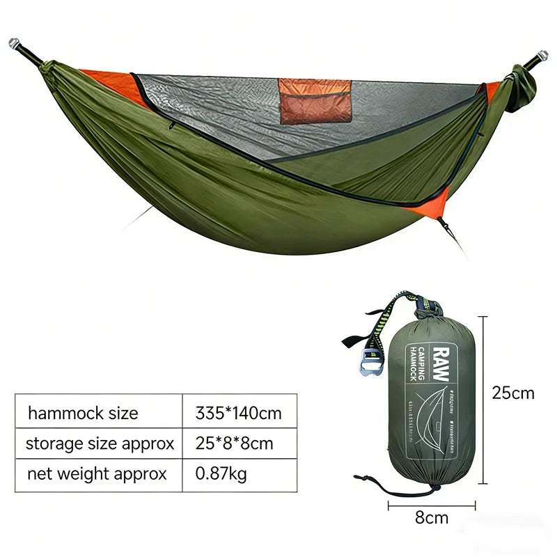 Bushcraft Camping Hammock with Mosquito Net | Quick-Deploy Ridgeline Hammock