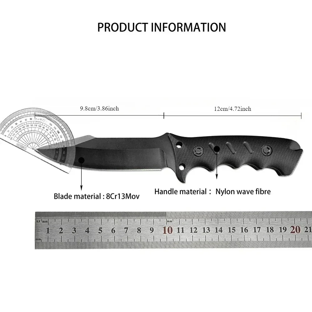 Full Tang Fixed Blade Knife | 8Cr13MoV Steel | G10-Style Nylon Glass Fibre Handle | Kydex Sheath