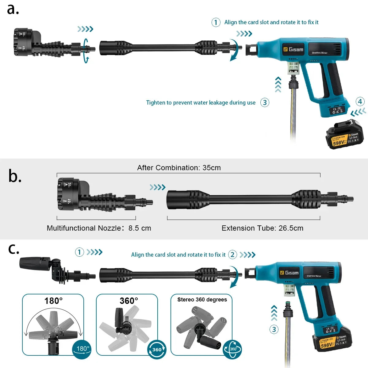 Gisam Brushless Cordless Pressure Washer | Makita-Compatible 18V Portable Water Cleaner