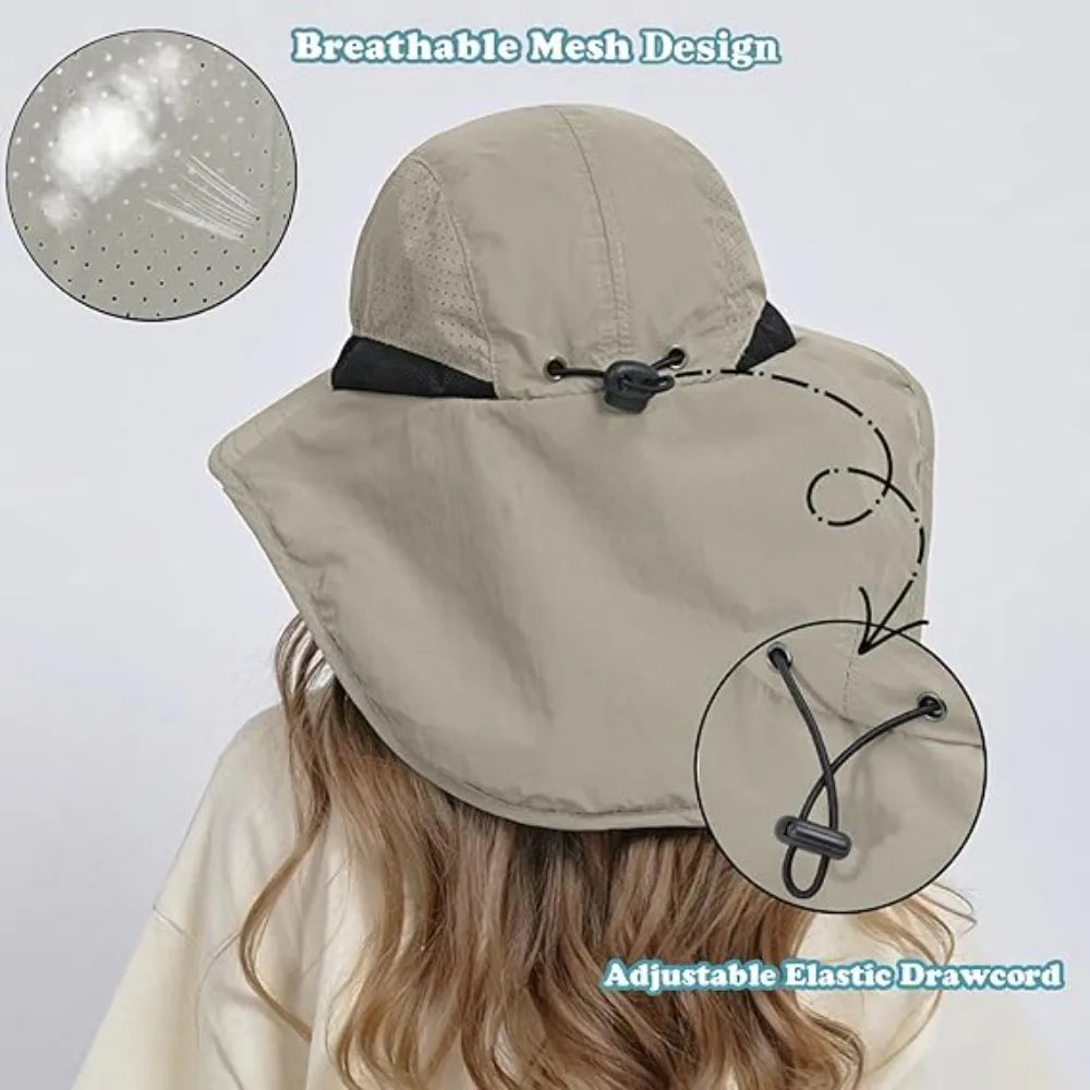 Wide Brim Quick-Dry Sun Hat with Neck Flap | Breathable Outdoor Hat