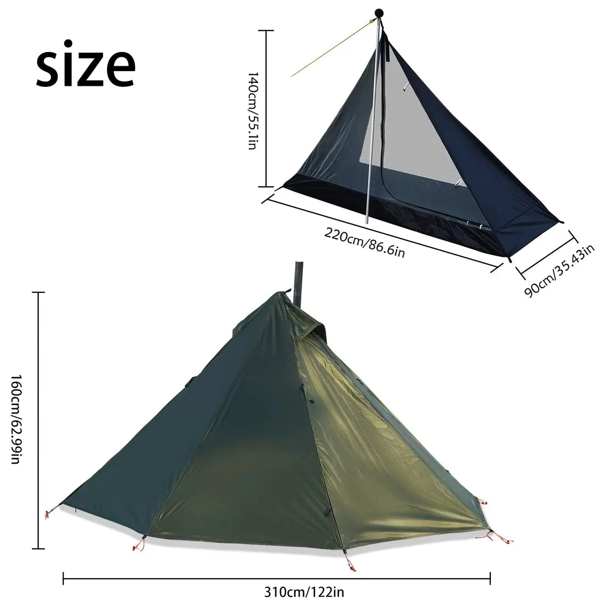 1 Person Pyramid Hot Tent with Stove Jack | Ultralight Camping & Bushcraft Shelter