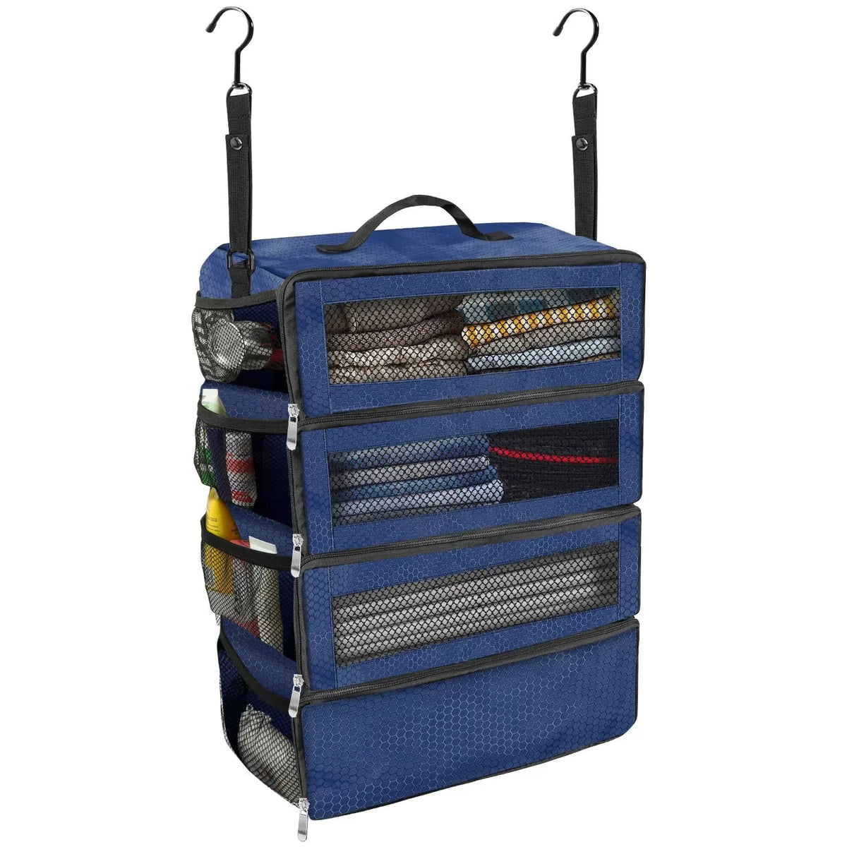 Hanging Travel & Camping Organiser | Collapsible Multi-Shelf Storage Bag