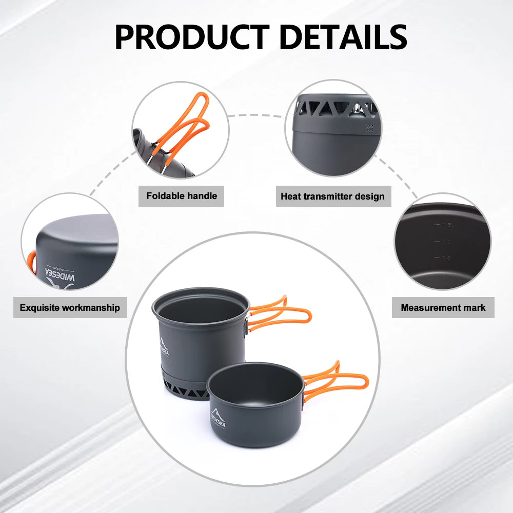 Widesea Hard-Anodised Camping Cookware Set | Lightweight Heat-Exchange Pots