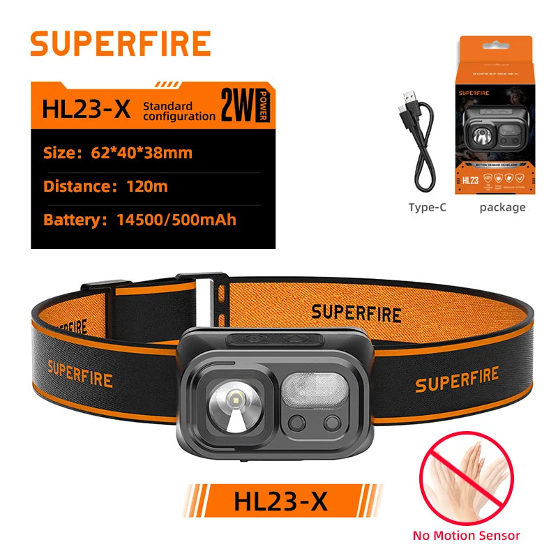 SUPERFIRE HL23 Series Rechargeable LED Headlamp | Sensor Control IP44