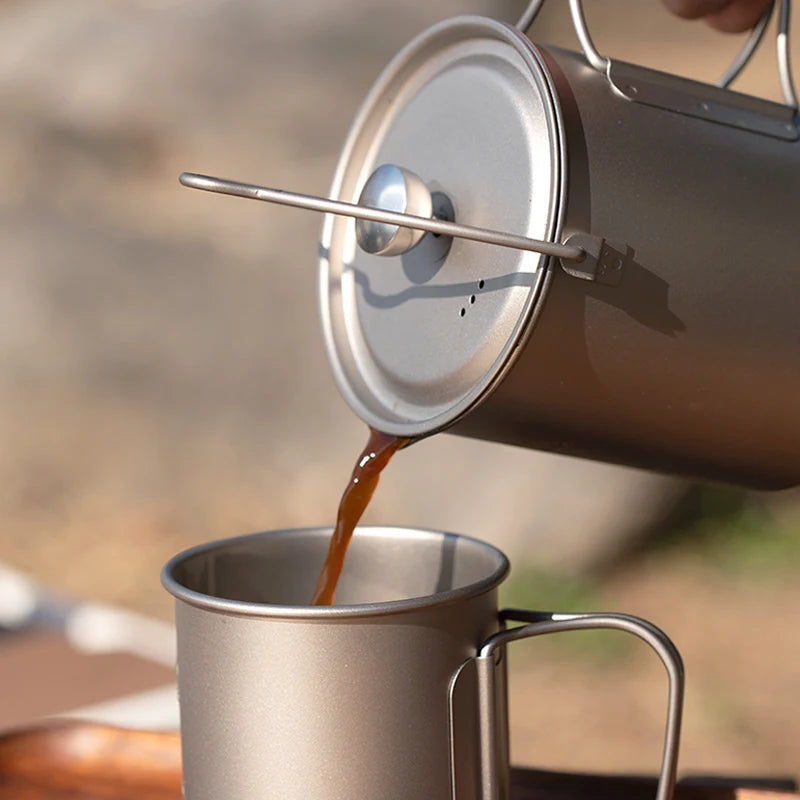Tiartisan 750ml Titanium French Press Camping Mug | Folding Handle