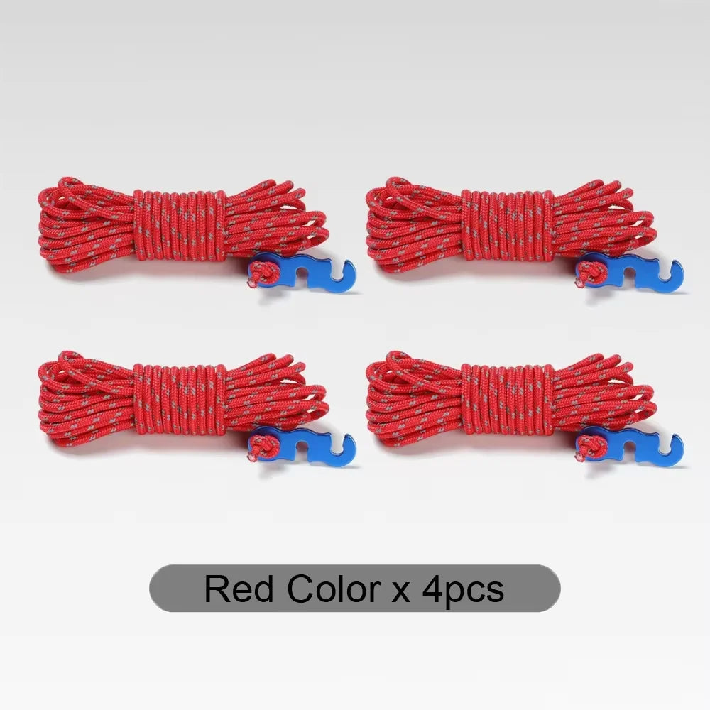 4-Pack Reflective Tent Guy Lines | 4m with Aluminium Tensioners