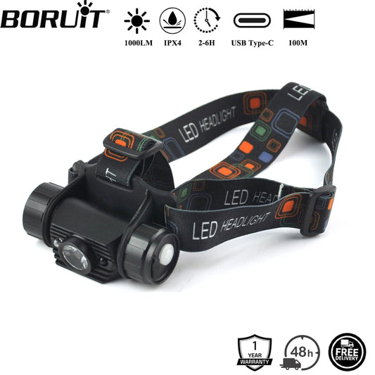 1000LM Rechargeable LED Headlamp | Motion Sensor USB-C Head Torch