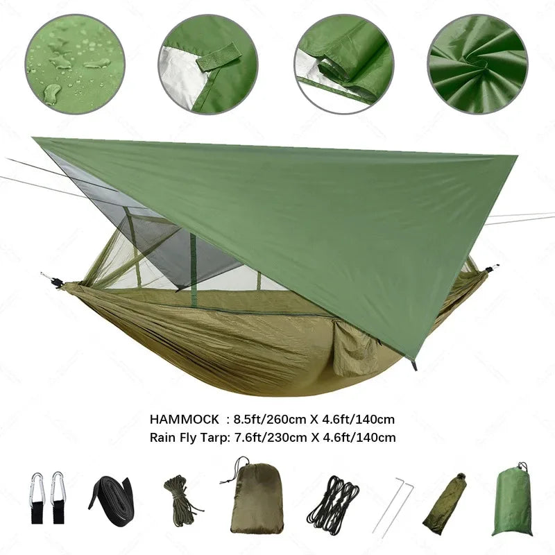 2 Person Camping Hammock with Mosquito Net & Rain Fly | Portable Hammock Shelter