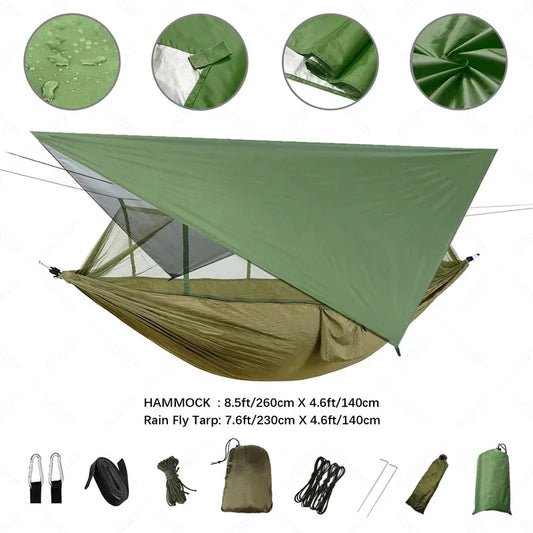 2 Person Camping Hammock with Mosquito Net & Rain Fly | Portable Hammock Shelter