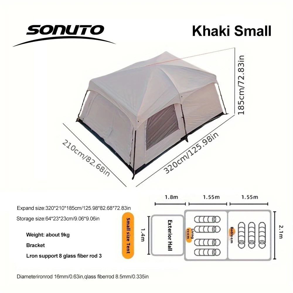 Two-Bedroom Family Camping Tent with Living Area | Large Multi-Room Outdoor Tent