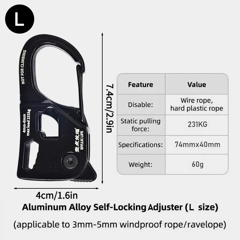 Self-Locking Aluminium Tent Rope Tensioner | S, M & L Sizes